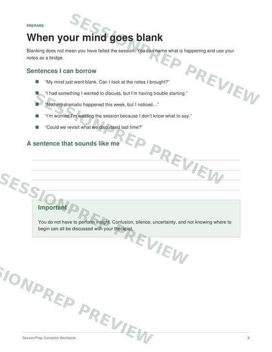 Workbook preview: phrases for when your mind goes blank