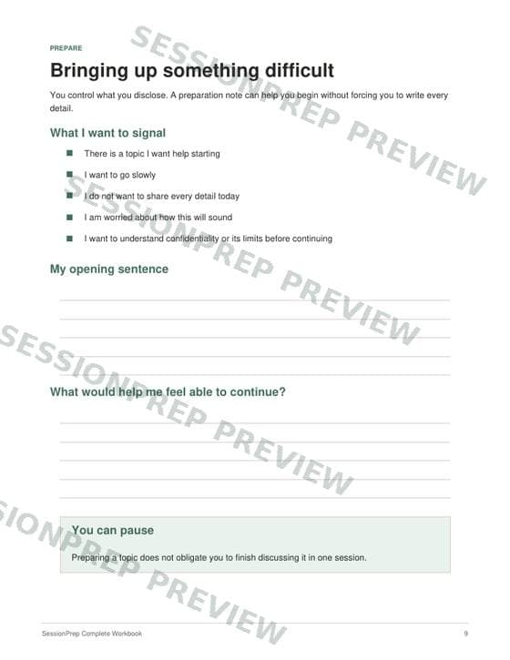 Workbook preview: prepare to bring up something difficult